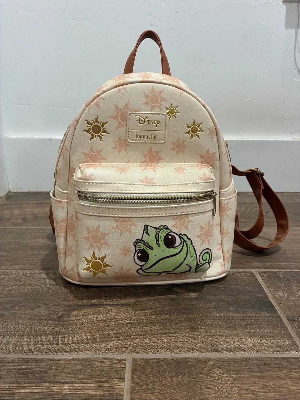 Loungefly Cream and Pink Pascal Mini Backpack with Green Chameleon